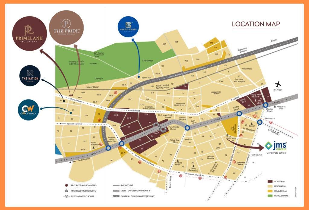 JMS The Pride Gurgaon Location Map