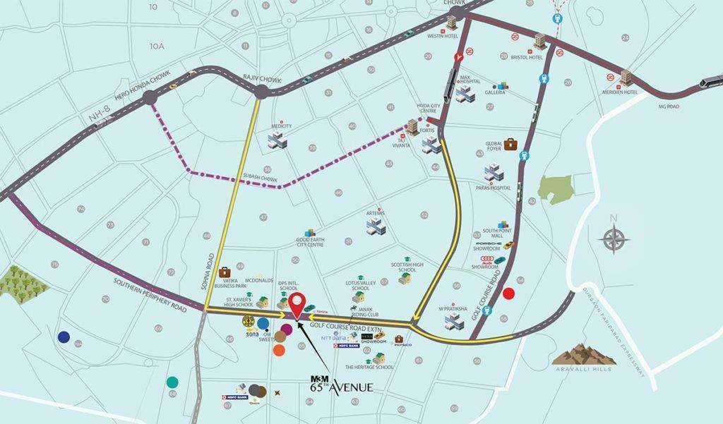 M3M 65th Avenue Location Map