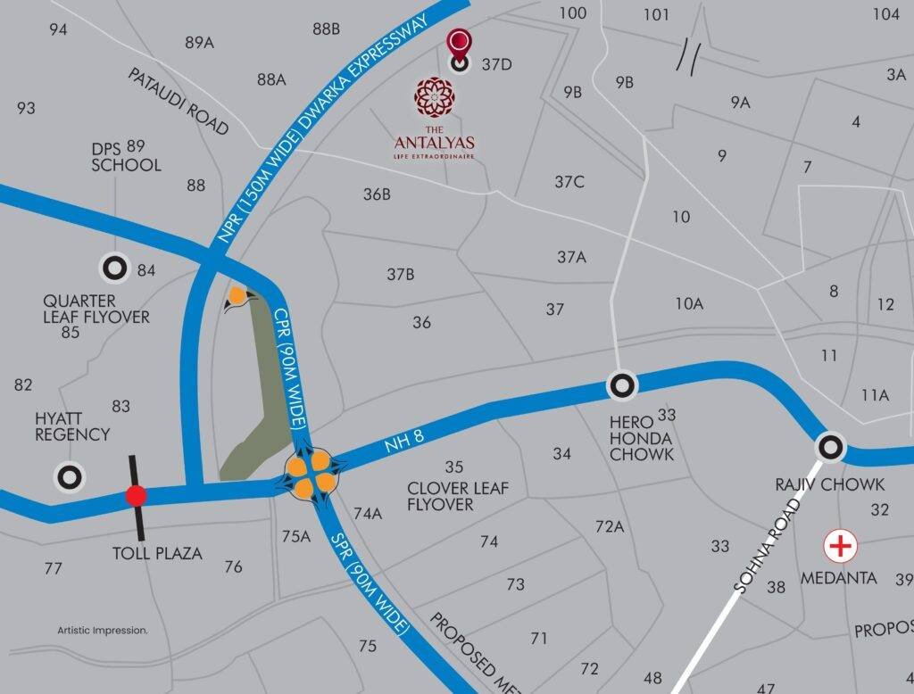 Navraj The Antalyas Gurgaon Location Map