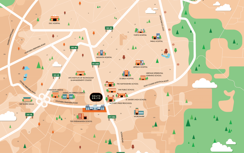 Aarize South Drive Gurgaon Location Map