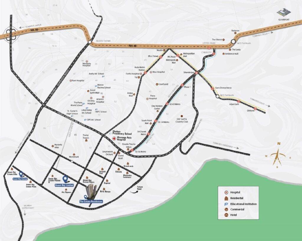 Anant Raj The Estate Residences Location Map